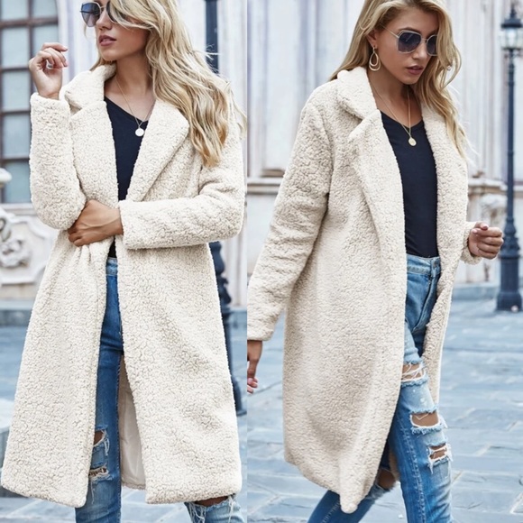 Tan fur long teddy jacket coat fall trench coat - Picture 5 of 6